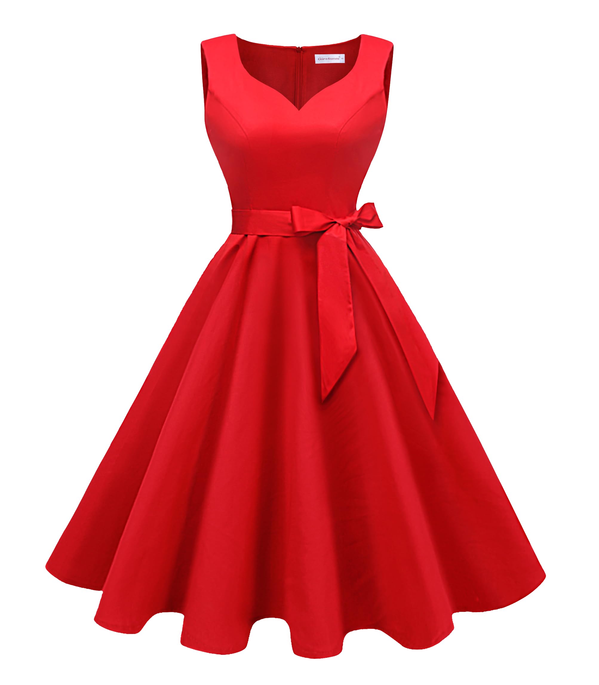 Girstunm 1950s Dresses for Women Sleeveless Audrey Hepburn Tea Party Swing Dress Retro Cocktail Dress with Pockets