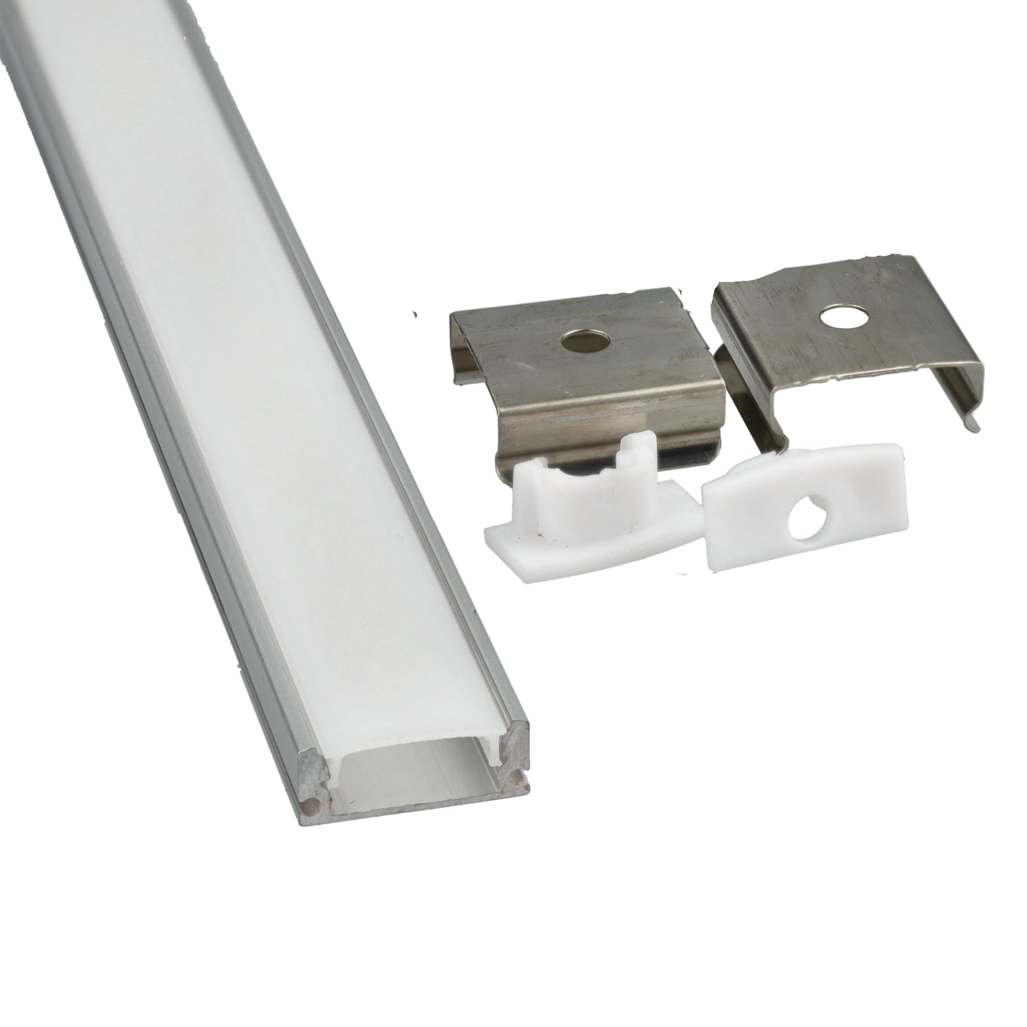 Jandei - Pack 12x Perfiles Aluminio Gris 1 Metro Forma U para Colocación en Superficie de Tiras LED, Difusor Redondeado Semitransparente. Incluye Tapas Finales y Clips Montaje