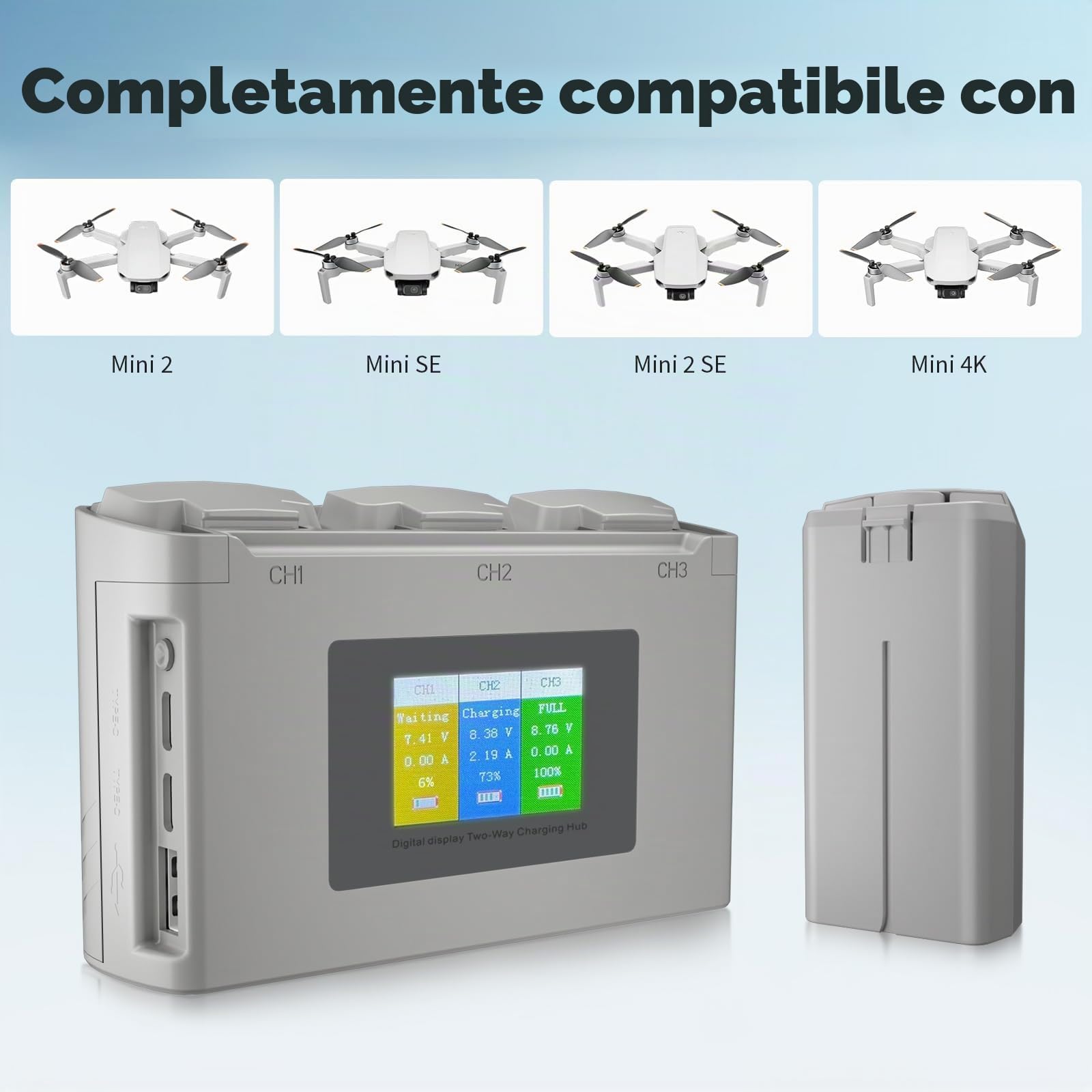 Treeboy Intelligent Flight Battery (2 confezioni) con hub di ricarica a due vie, compatibile con DJI 4K/SE, 2400 mAh 31 min di tempo di volo