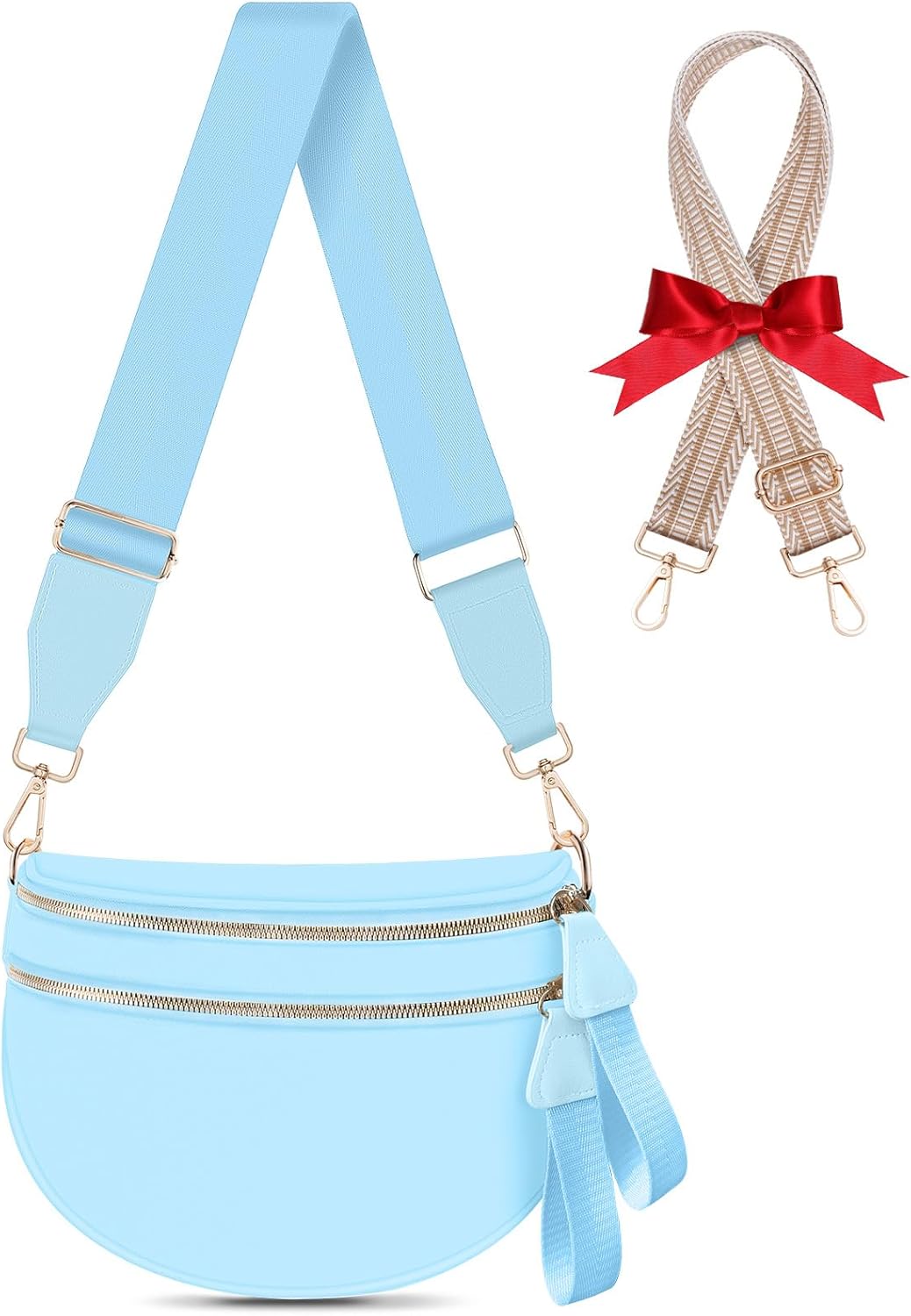 Bum Bags for Women Checkered Crossbody Bag Large Nylon Belt Purse Fanny Packs, Bonus with a Extra Strap