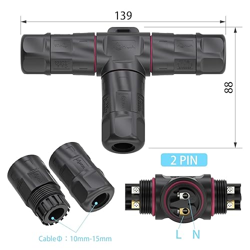 Miniatura 3 de AOHUA Caja de conexiones de 3 vías, conector M23 de 2 pines, 500 V35 A, conector de cable eléctrico impermeable en forma de T IP68 para cable de