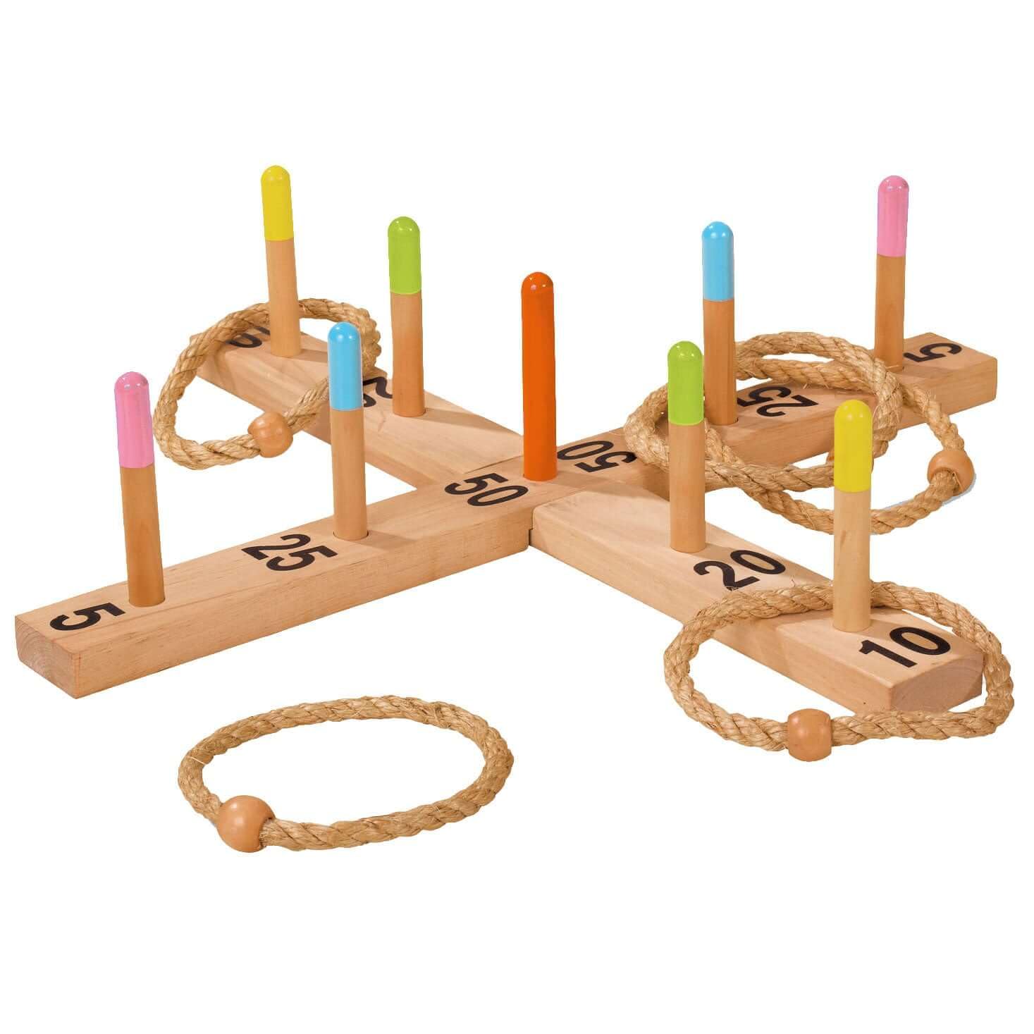 Eichhorn Wooden Ring Toss Toy - Rope Quoits for Outdoor Play