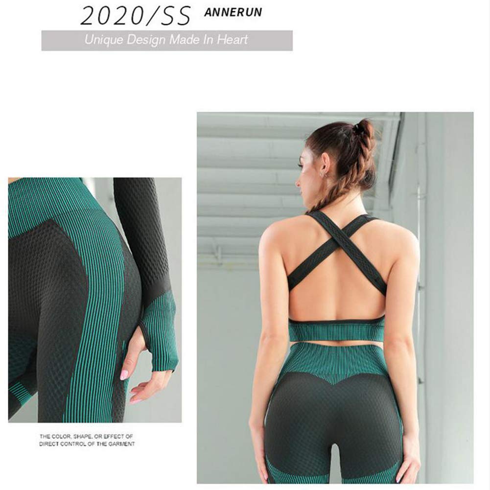 3 szt. Bezszwowe Zestawy Odzieży sportowej, Strój do Ćwiczeń 3 Sztuki dres Legginsy do Jogi i Elastyczny Biustonosz Sportowy Zestaw Ubrań na Siłownię (S, Pawi niebieski)