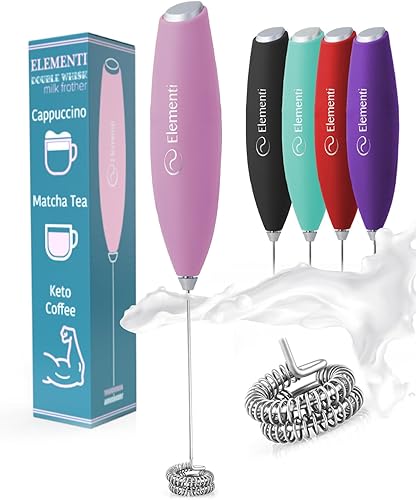 Elementi Espumador de leche de mano doble batidor - Espumador de café, agitador eléctrico, batidor de matcha y mezclador de bebidas de mano -