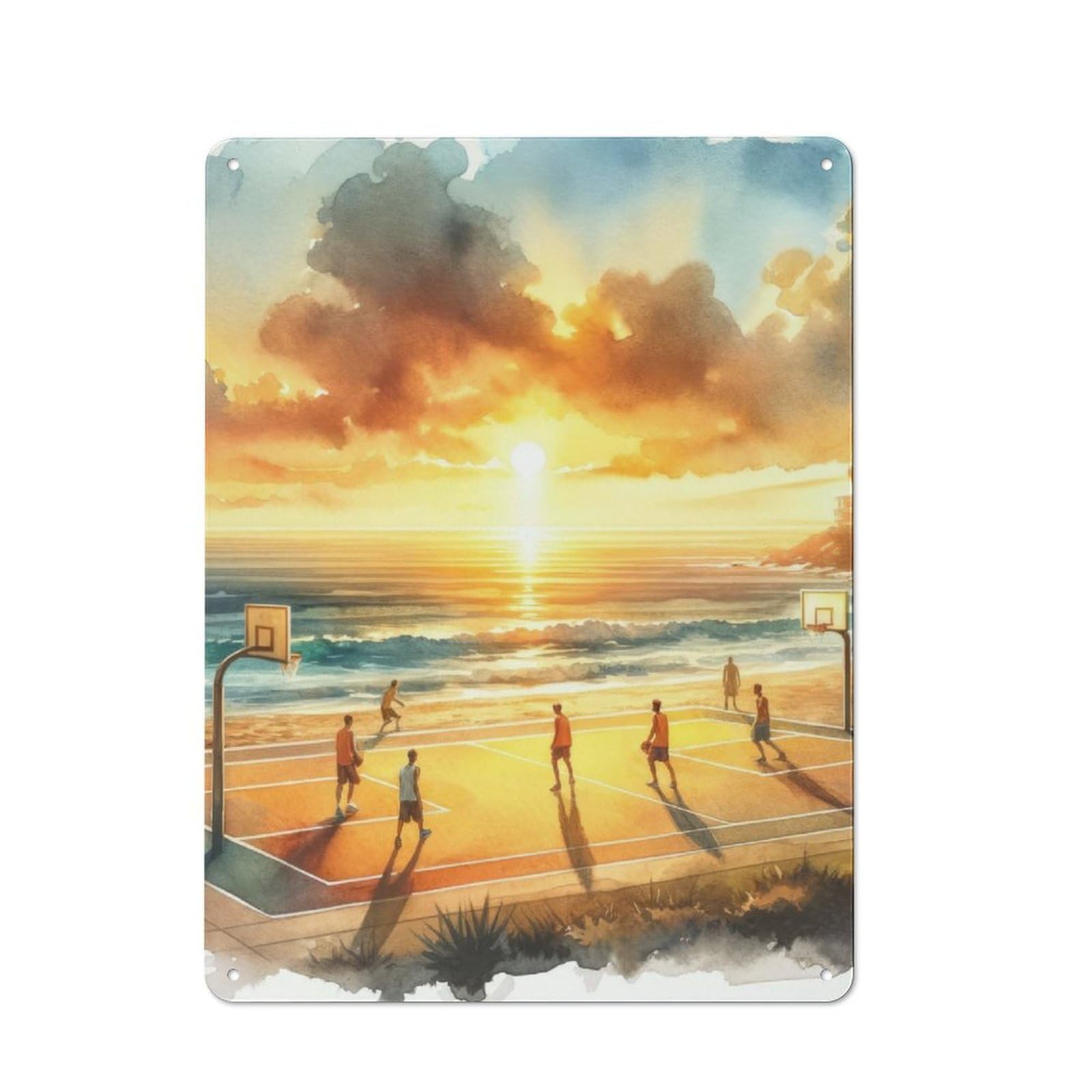 Junmoney Basketball On The Beach Rustic Tin Sign 40X30cm Featuring For Bar Or Restaurant, A Housewarming Gift For Bar Decor Enthusiasts
