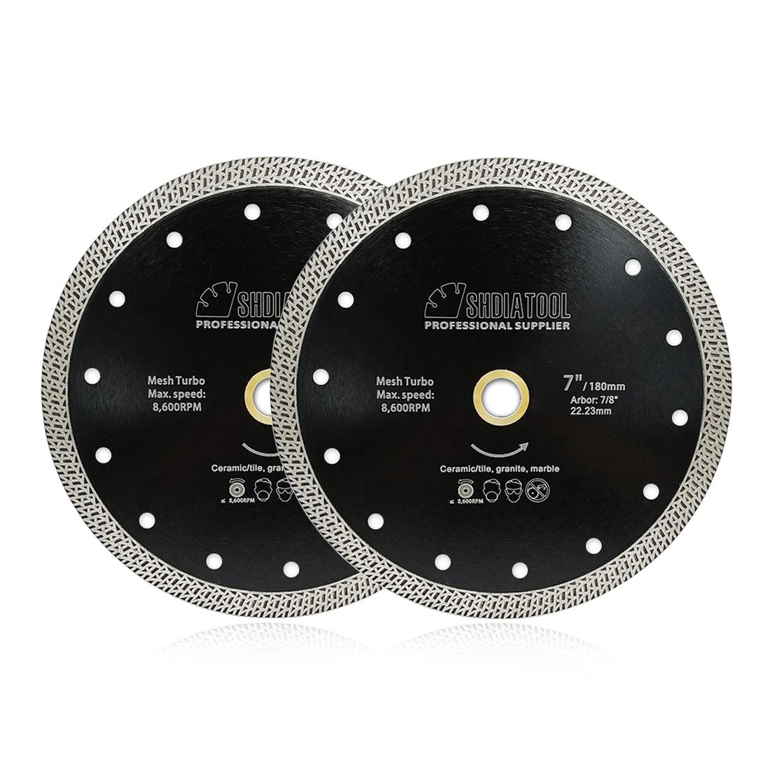SHDIATOOL Diamond Cutting Disc 2pcs 7 Inches / 180mm Saw Blade with Mesh Turbo for Porcelain Tile Ceramic Granite Marble