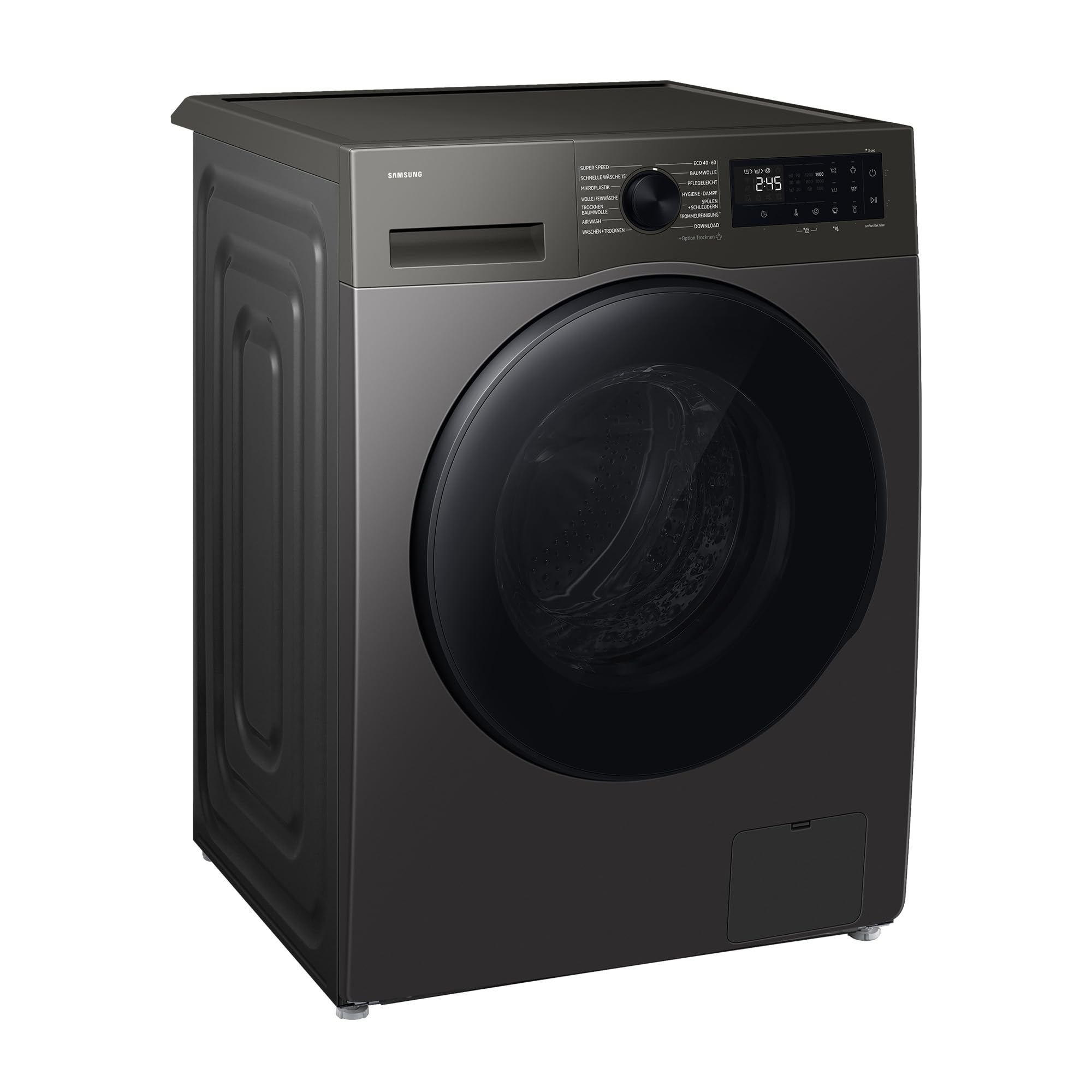 Samsung WD9BHG5U34BXEG Waschtrockner, 9+6 kg, Waschmaschine und Trockner in einem Gerät, AI Ecobubble & SmartThings, Super Speed, Hygiene-Dampfprogramm, Mikroplastikprogramm, Inox