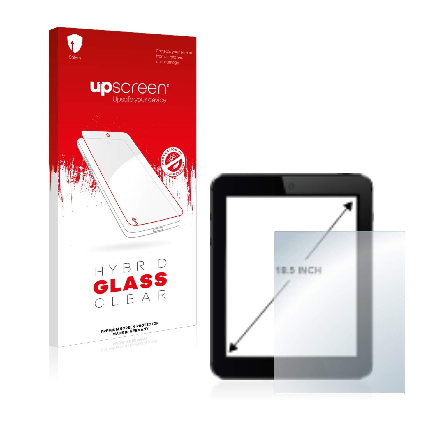 upscreen Schutzglas für Displays 18.5" (47 cm) [410x231 mm, 16:9] | Für Tablets, Transparenter Displayschutz Made in Germany, Klare 9H Schutzfolie Glas-Folie Montage-Set Anti-Fingerprint