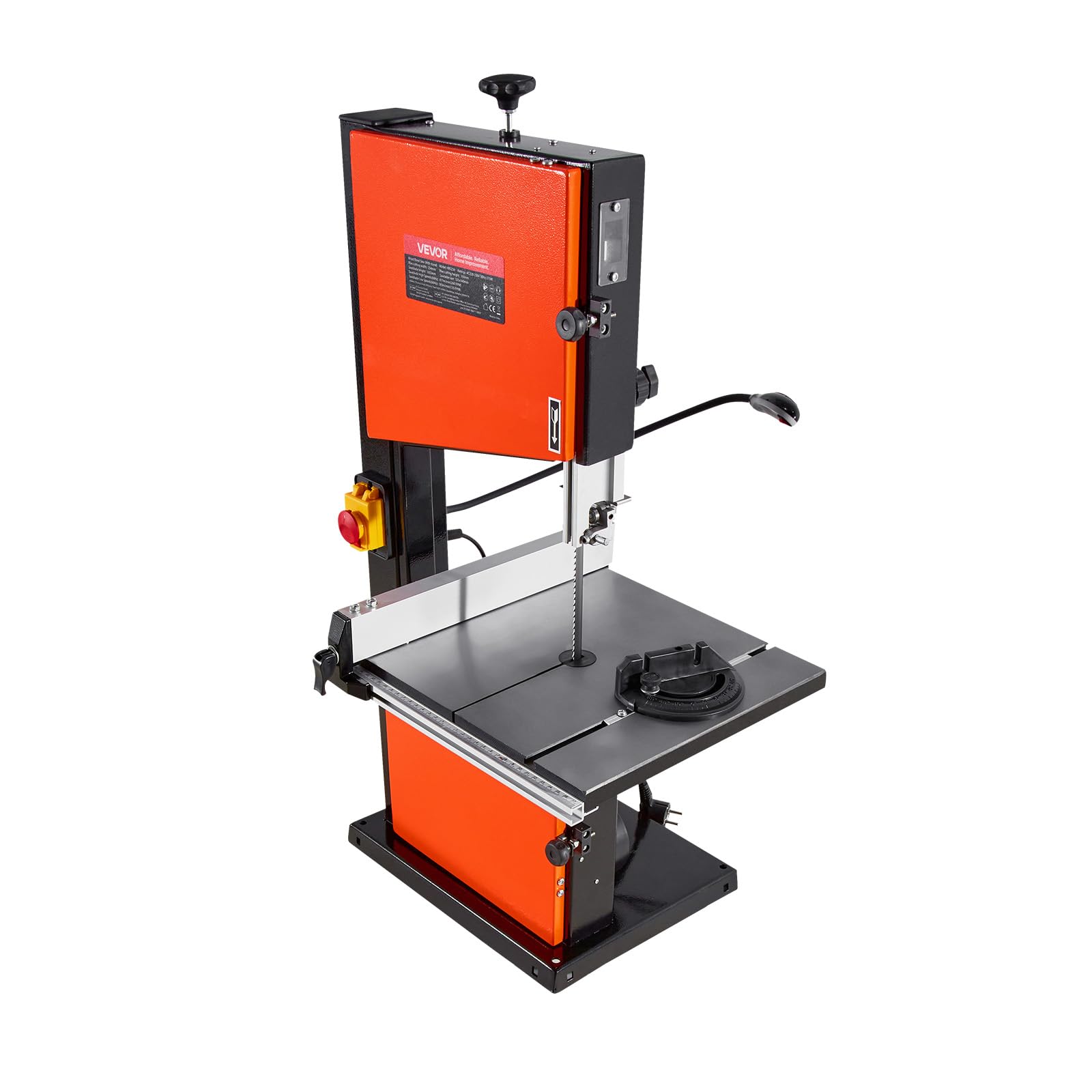 VEVOR Sierra de Cinta, Ancho de Corte de 254 mm, 2 Velocidades, Motor de 373 W, Altura de Corte de 160 mm, Mesa de Hierro Fundido de 335 x 340 mm, Luz de Trabajo de 360 Grados, para Carpintería