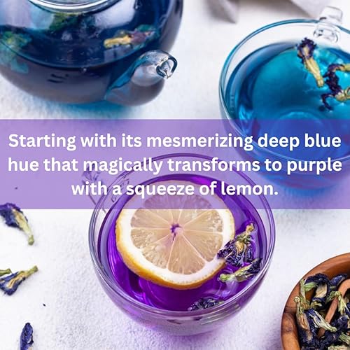 Miniatura 5 de Flores orgánicas de guisantes de mariposa, té azul de hojas sueltas de hierbas saludables, colorante alimentario natural, sin cafeína, 1.75 onzas