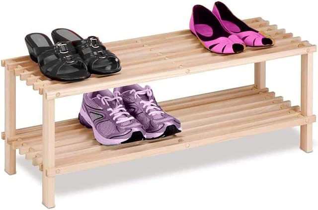 IFJA Freestanding Shoe Rack 2 Tier, Bamboo Shoe Rack, Footwear Storage Organizer Unit, Ideal For Entryway, Living Room, Hallway, Space Saving Door Shoe Rack_ W74 x D26 x H29.5cm