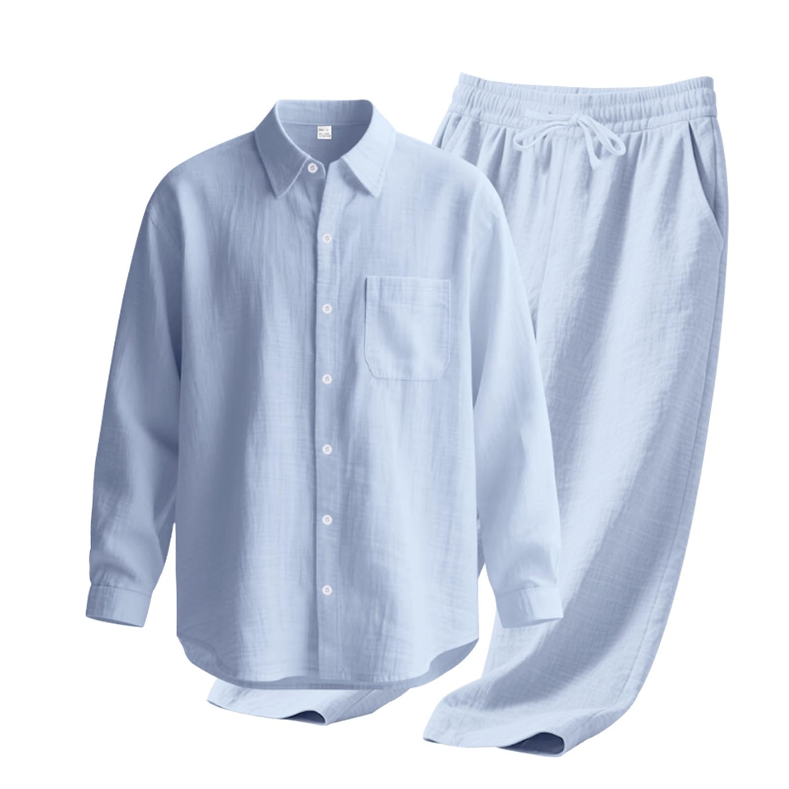 Ensemble 2 pièces Homme Été Lin Chemise à Boutons et Pantalon Décontracté Respirant Tenue de Plage Vacances Ensemble de Loisirs Chic Moderne A217
