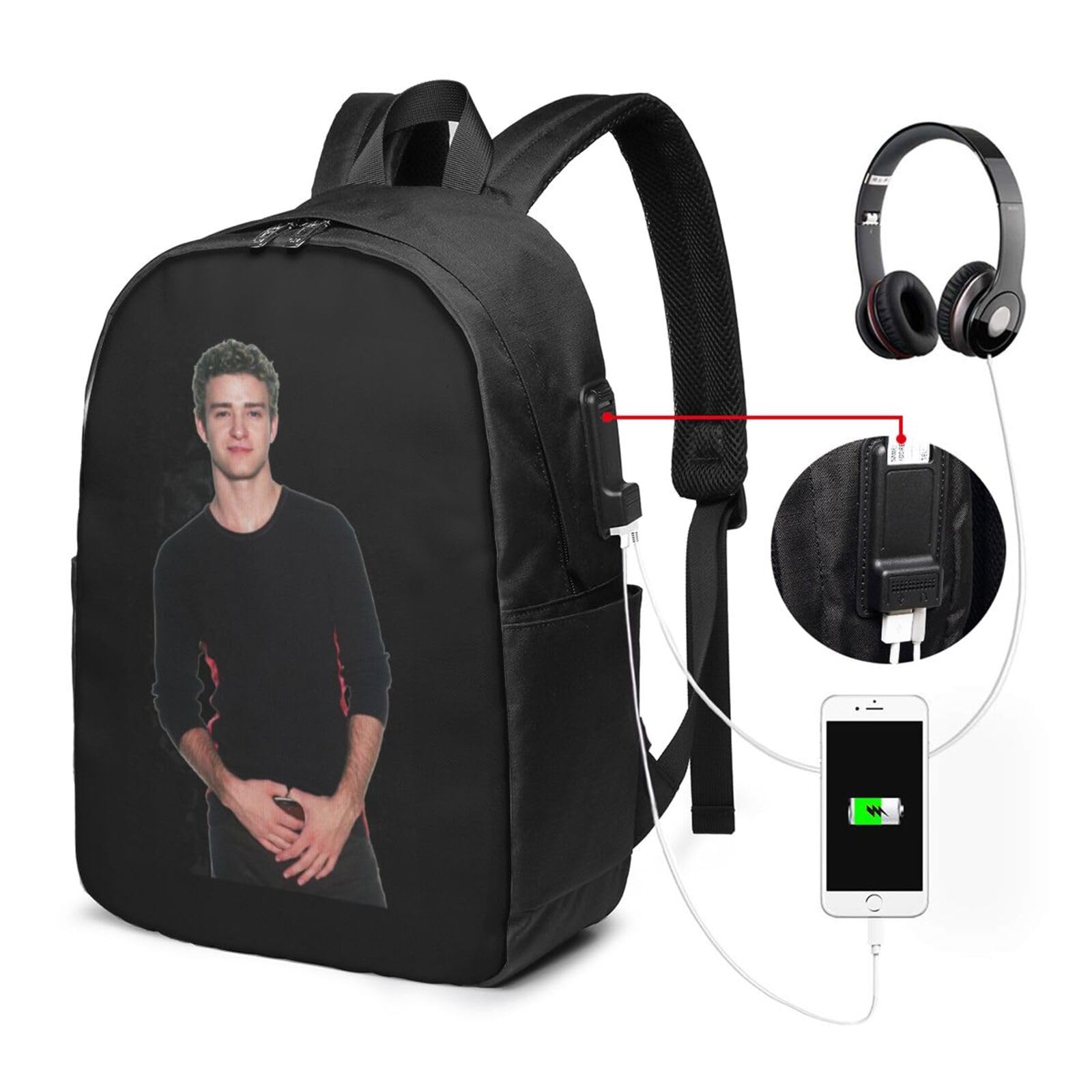 DFDRFCDFPW Justin Music Timberlake Bookbag Travel Laptop Bag For 17 Inch Notebook With Usb Charging Port