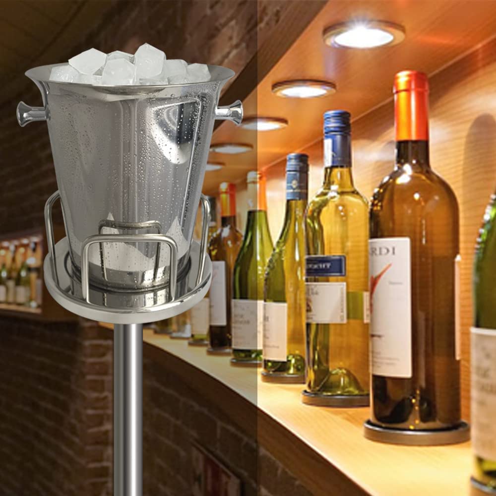 Cubo de hielo con soporte de acero inoxidable 201 cubo de hielo de pie cubo de hielo, cubo de vino en el soporte, cubo de hielo plateado champán para vino, cerveza, KTV Club bar, boda, 12ib 5L