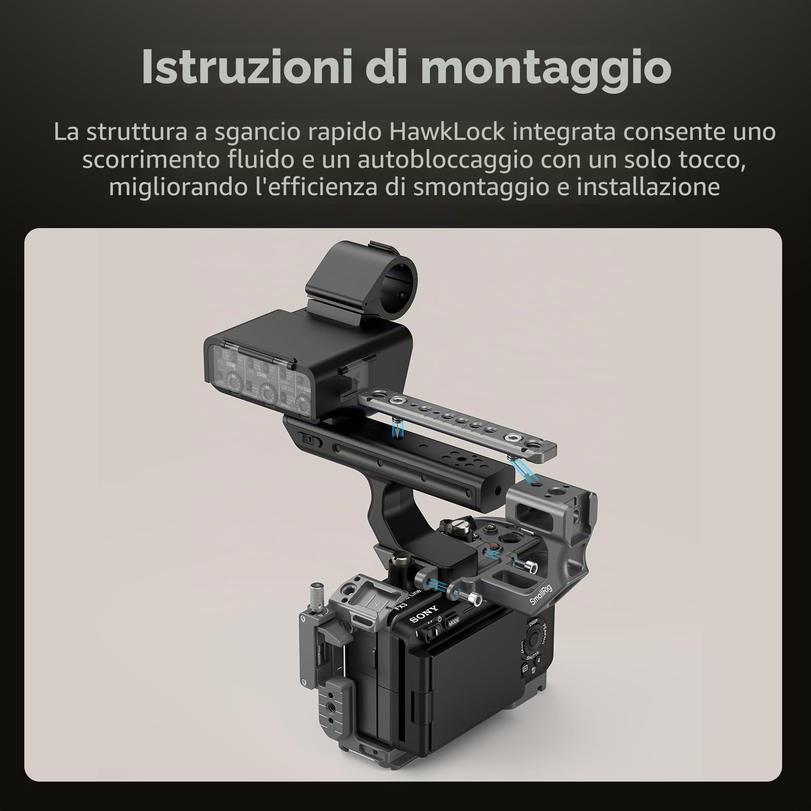 SMALLRIG FX3 / FX30 Kit piastra di montaggio di estensione per Sony FX3 / FX30 XLR Handle con Cold Shoe, Struttura a Sgancio Rapido HawkLock - 4830