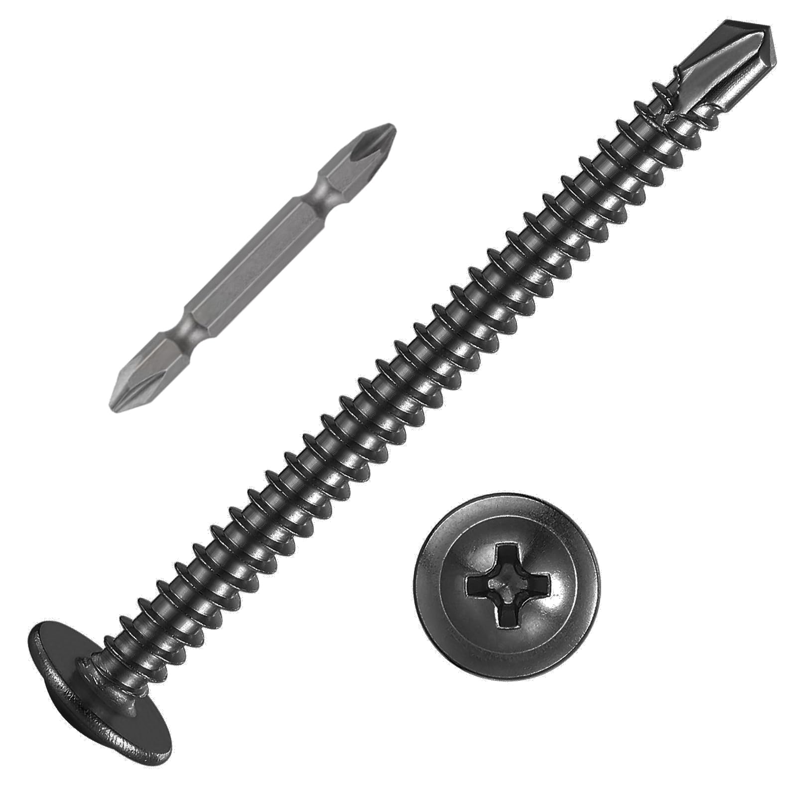 Wensilon (100Pcs)#8×2” for Sheet Metal Self-Tapping Screws 410 Black Stainless Steel Truss Head High-Strength Quick Tapping