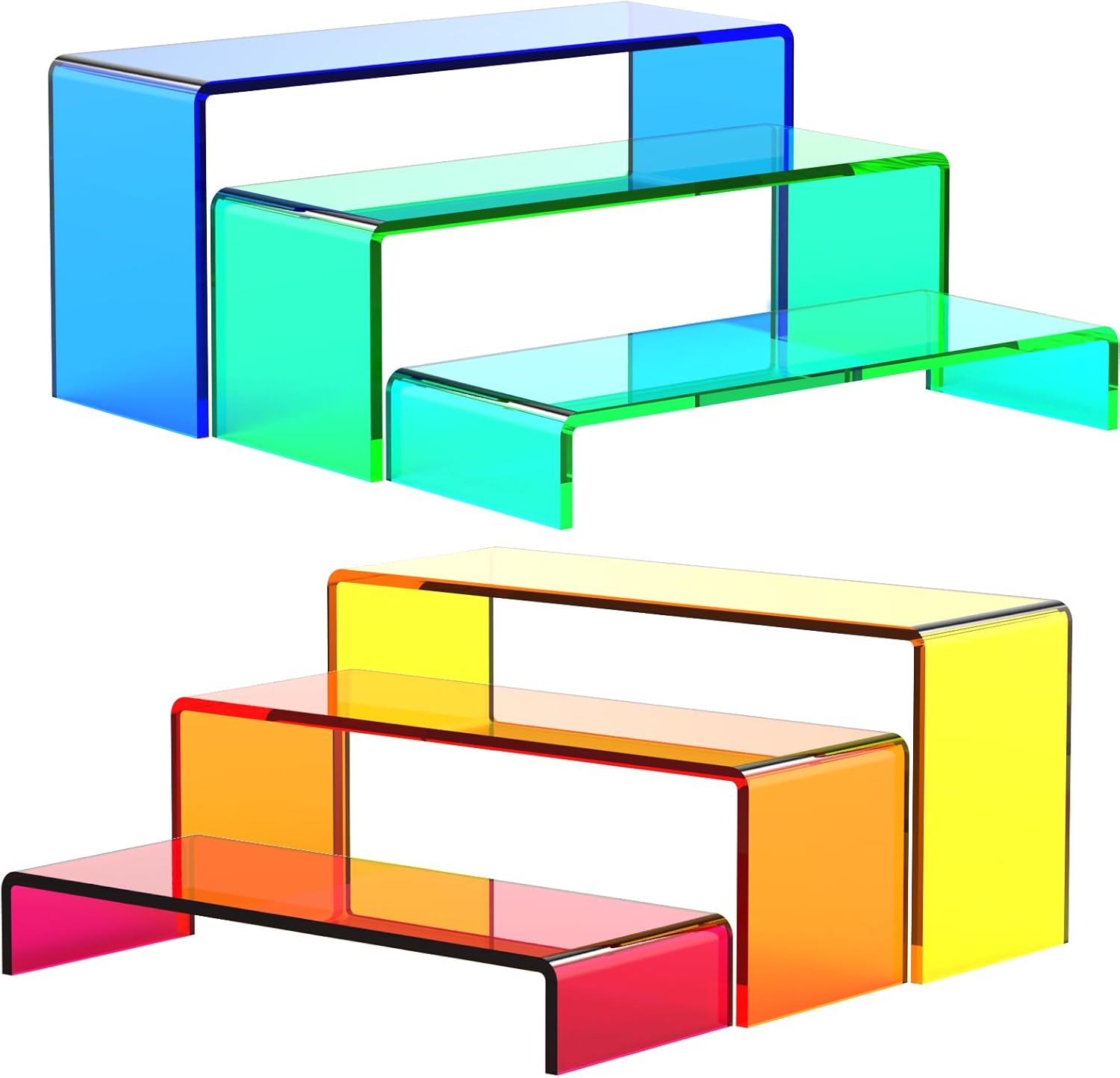 6 PCs Risers Display Stands 3 Tiers Desktop Acrylic Shelves Cake Dessert Holder Products Stand for Collectibles Shoes Jewels Pop Figure (Mix Colors)