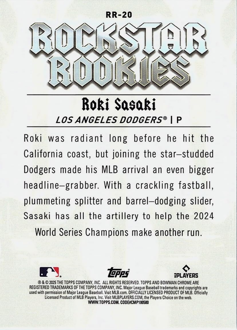 Amazon.com: 2025 Topps Bowman Chrome Roki Sasaki #RR20 Rockstar