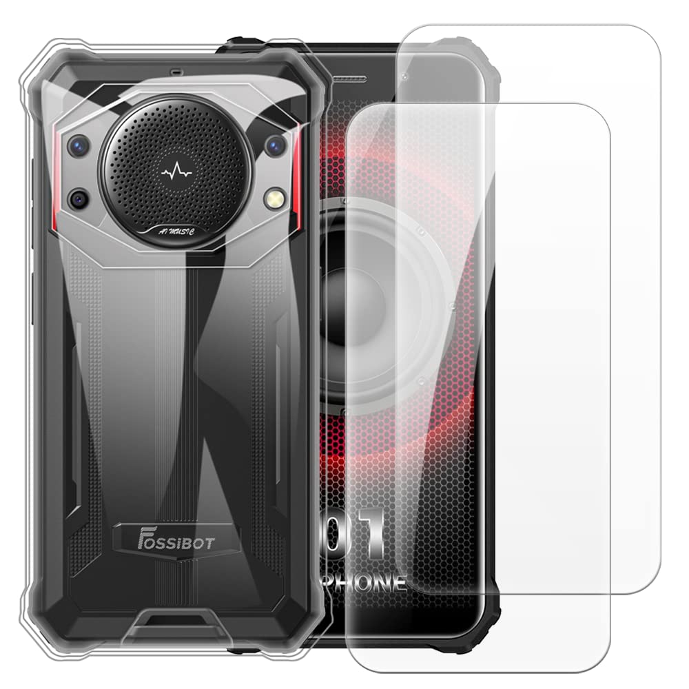 2 Pack Tempered Glass + TPU Phone Case Combo Compatible with Fossibot F101, Shockproof Protective Cover and Screen Protector Set (Clear)