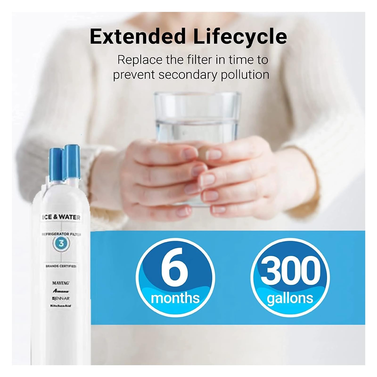 EDR3RXD1 Sostituzione del filtro dell'acqua for frigorifero, compatibile con Maytag, compatibile con Whirlpool, compatibile con KitchenAid, 4396841 4396710 W10193691 Filtro 3 P2RFWG2 9030 9083(4Pcs)