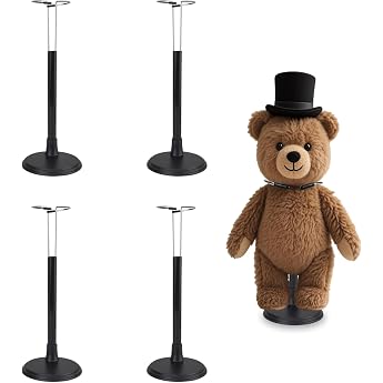 Pack of 4 Doll Stands Doll Holder Adjustable Doll Stand Holder Doll Display Holder Doll Stand Doll Accessories Action Figure Stand Model Accessories for Teddy Bear Craft Dolls 20-28 cm Black