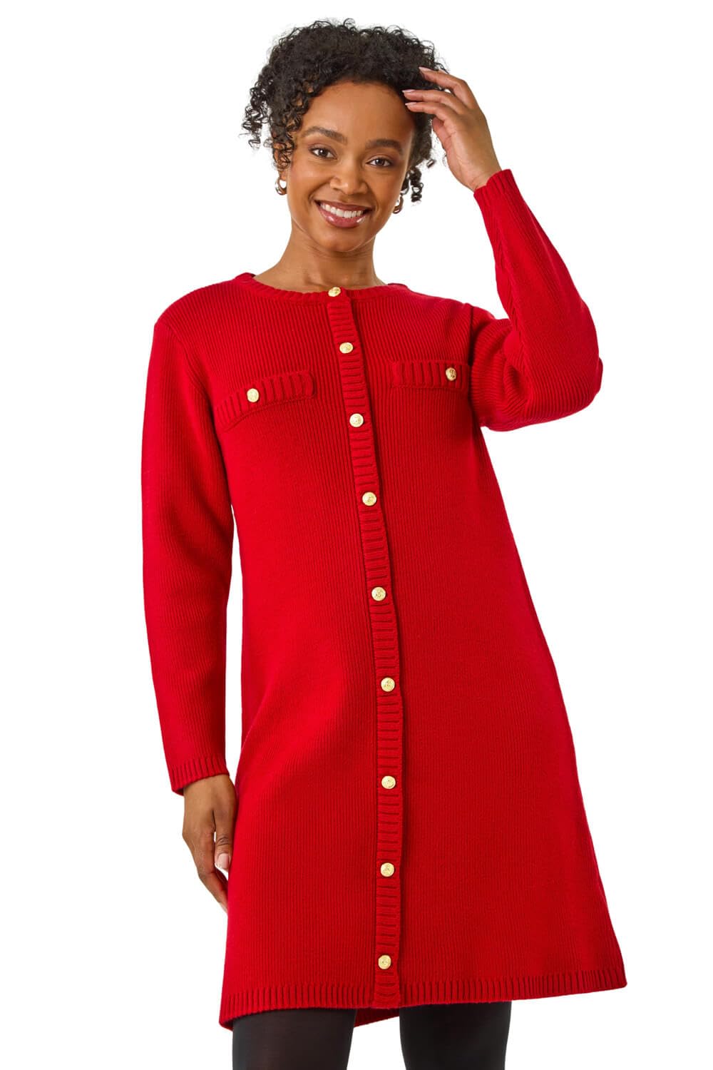 Roman Women's Red Petite Button Detail Knit Dress In Size 18