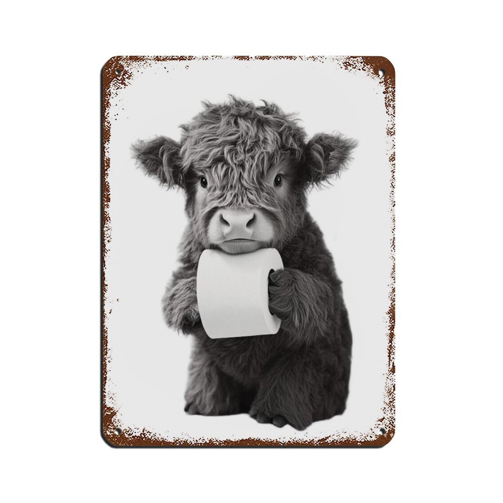 Calf with Toilet Paper Poster,Farmhouse Decor Retro Poster Metal Tin Sign Chic Art Retro Iron Painting Bar People Cave Cafe Family Garage Poster Wall Decoration 12x16inch(30x40cm)