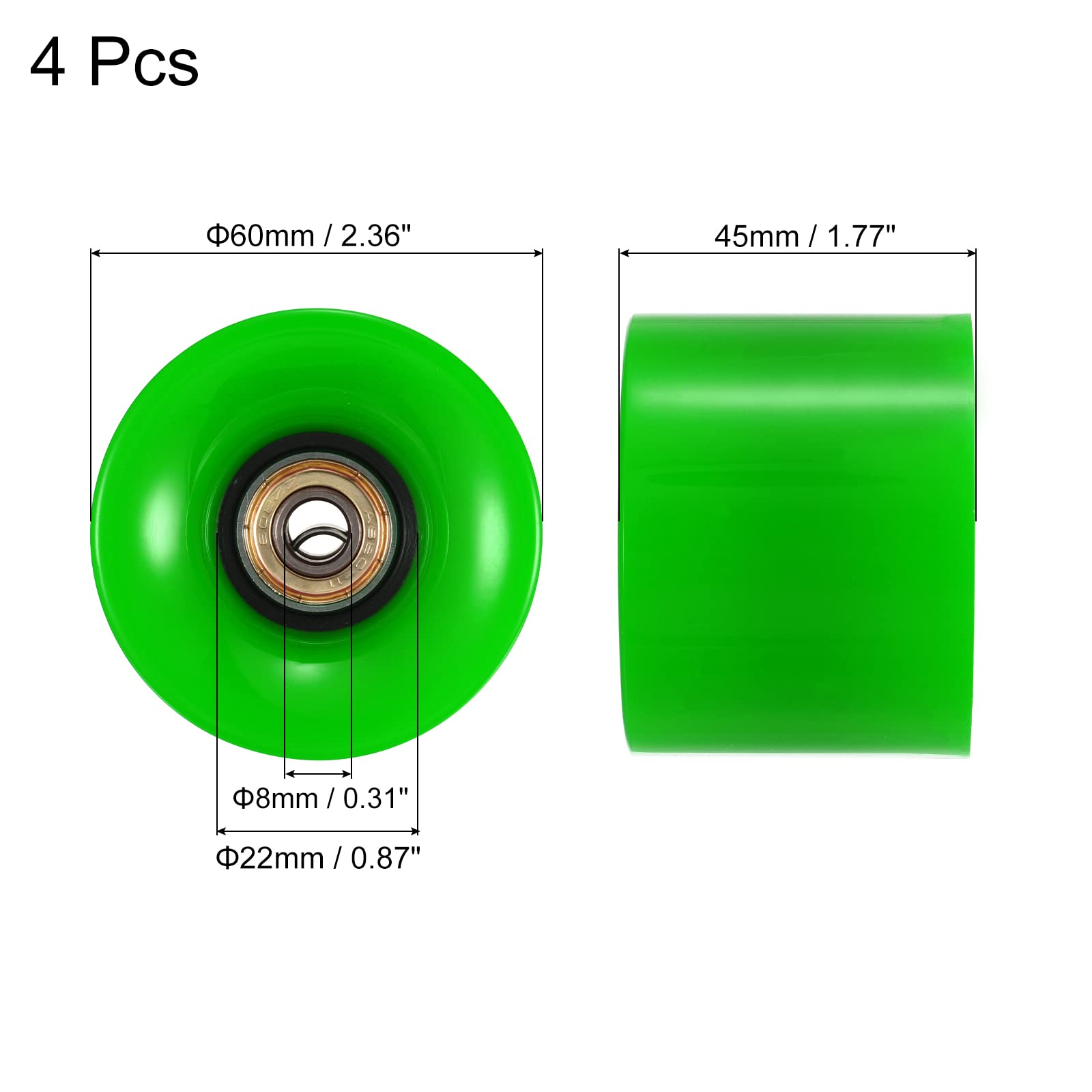 PATIKIL Lot de 4 roues de rechange pour longboard de 60 mm avec roulements ABEC-11, 80 A, vert et doré