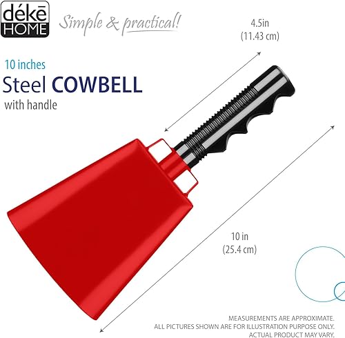 Miniatura 2 de Deke Home - Paquete de 2 cencerros de acero de 10 pulgadas con asa, fabricantes de ruido fuerte para fútbol, deportes, eventos, fiestas y seguridad,