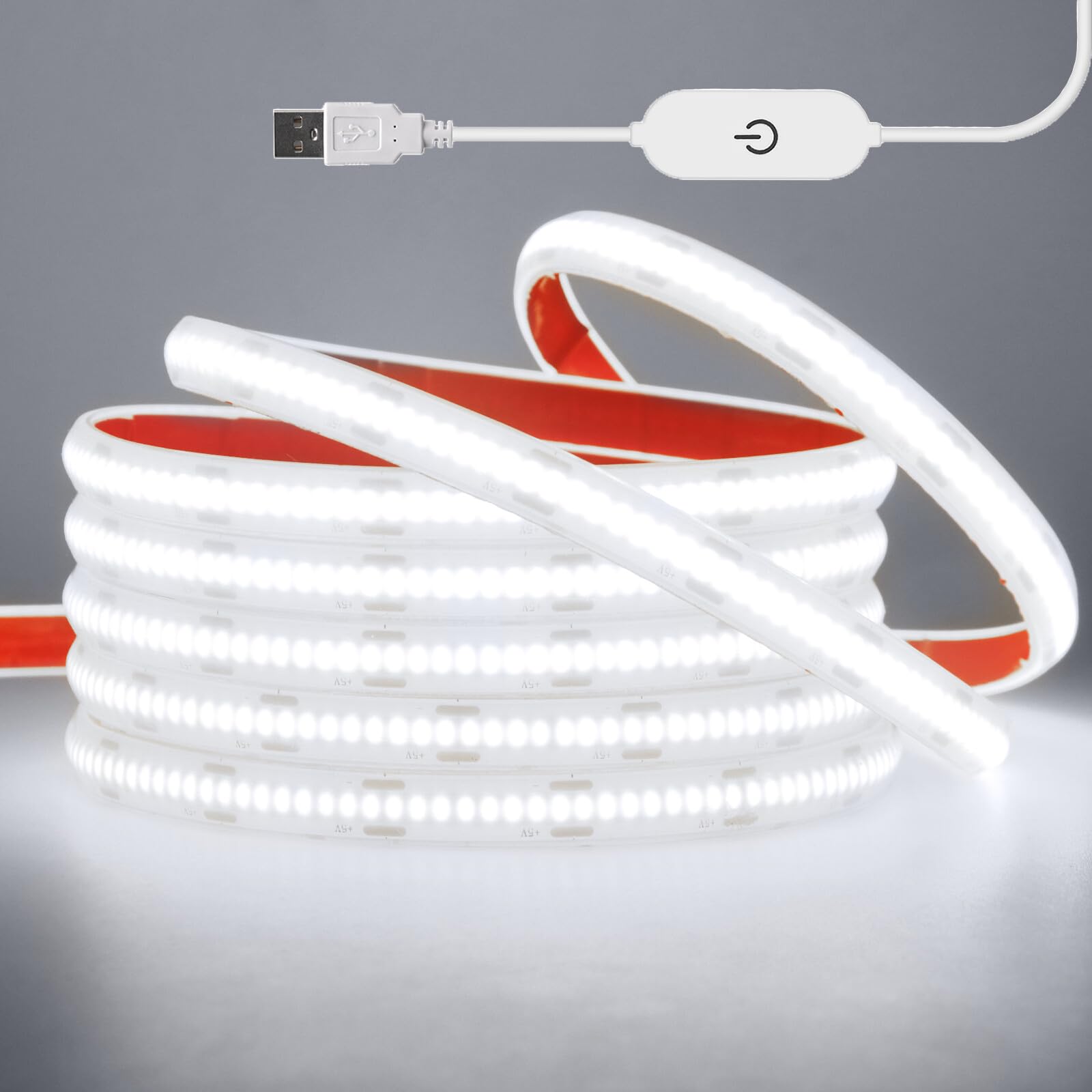 KAFULA DC5V Dimmable USB Powered COB LED Strip 13.1ft/4m White 6000-6500K IP68 Waterproof Flexible FCOB LED Fairy Light for TV Backlight Cabinet Home DIY Lighting