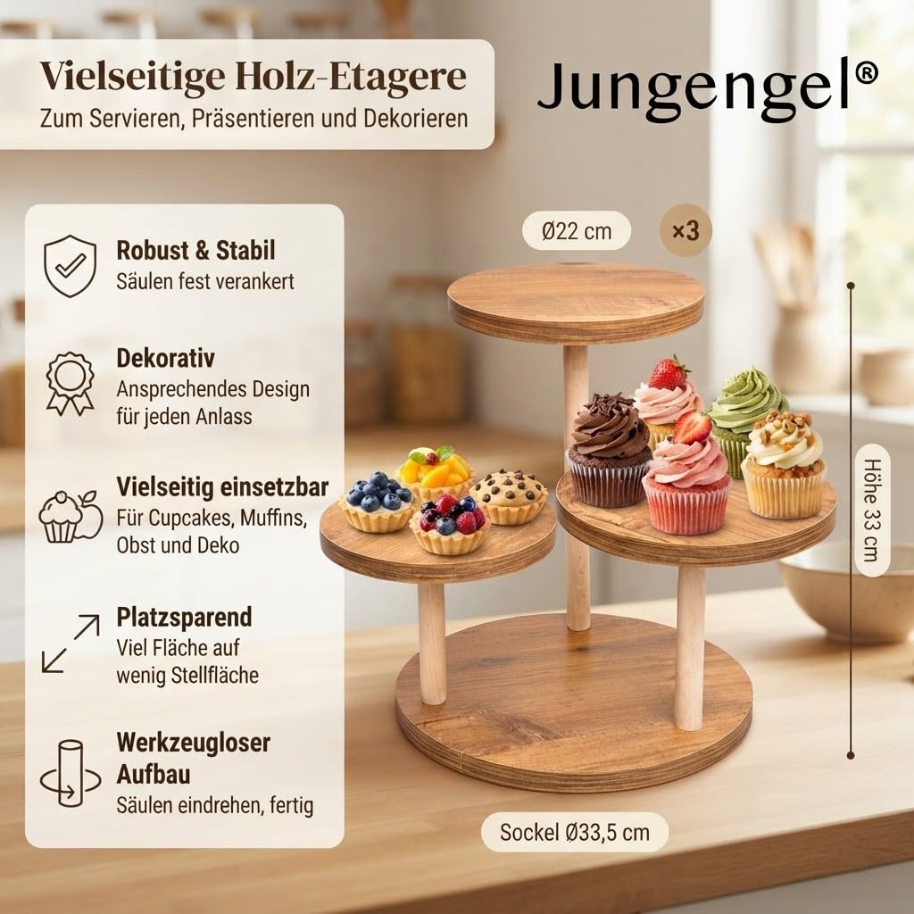 Etagere 3 Etagen Tortenständer Holz Ø 22 cm stabil