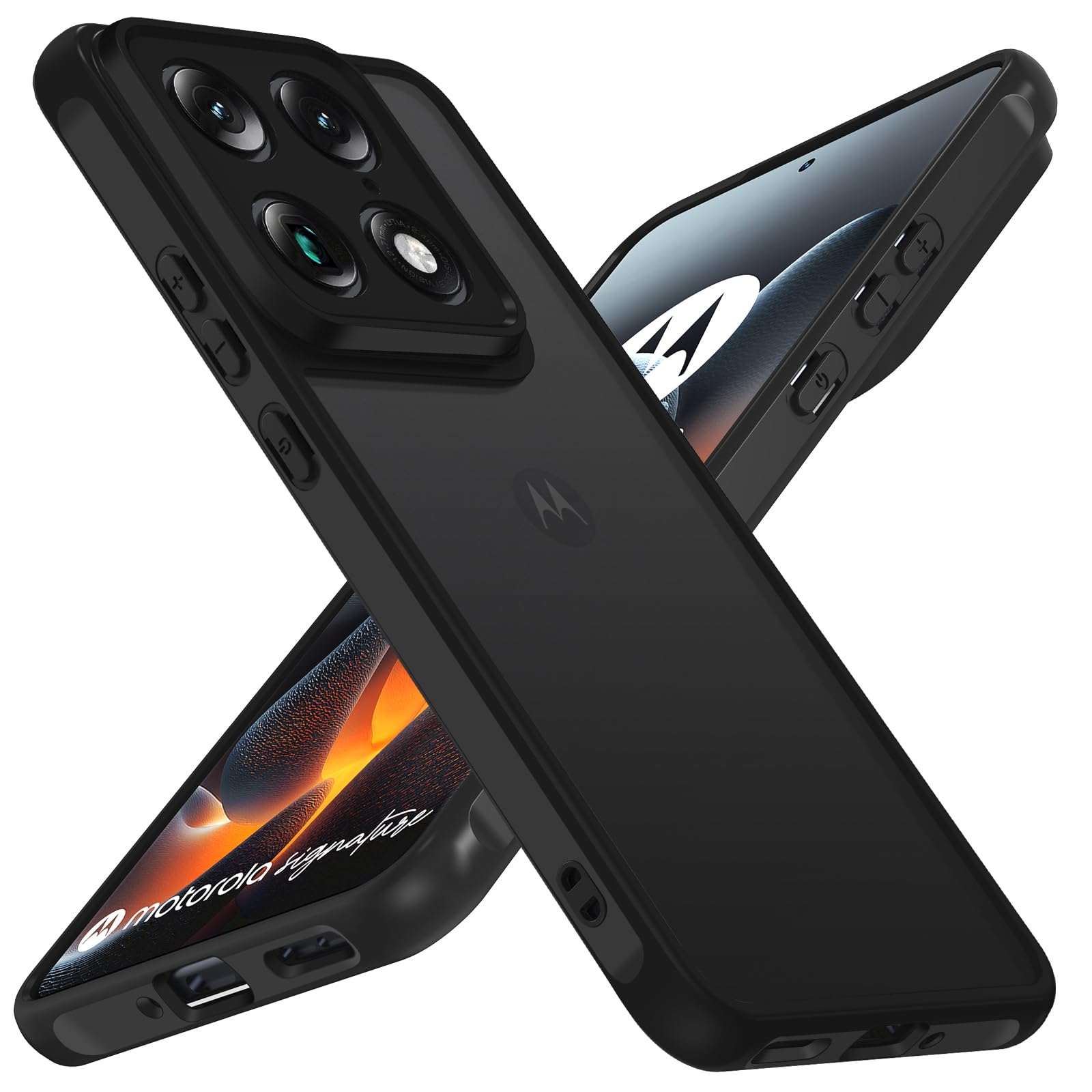 ivoler Matowe czarne etui do Motorola Moto Signature, [ochrona klasy wojskowej] obudowa ochronna odporna na wstrząsy, przezroczysta tylna osłona zapobiegająca odciskom i zadrapaniom twardy PC tylna