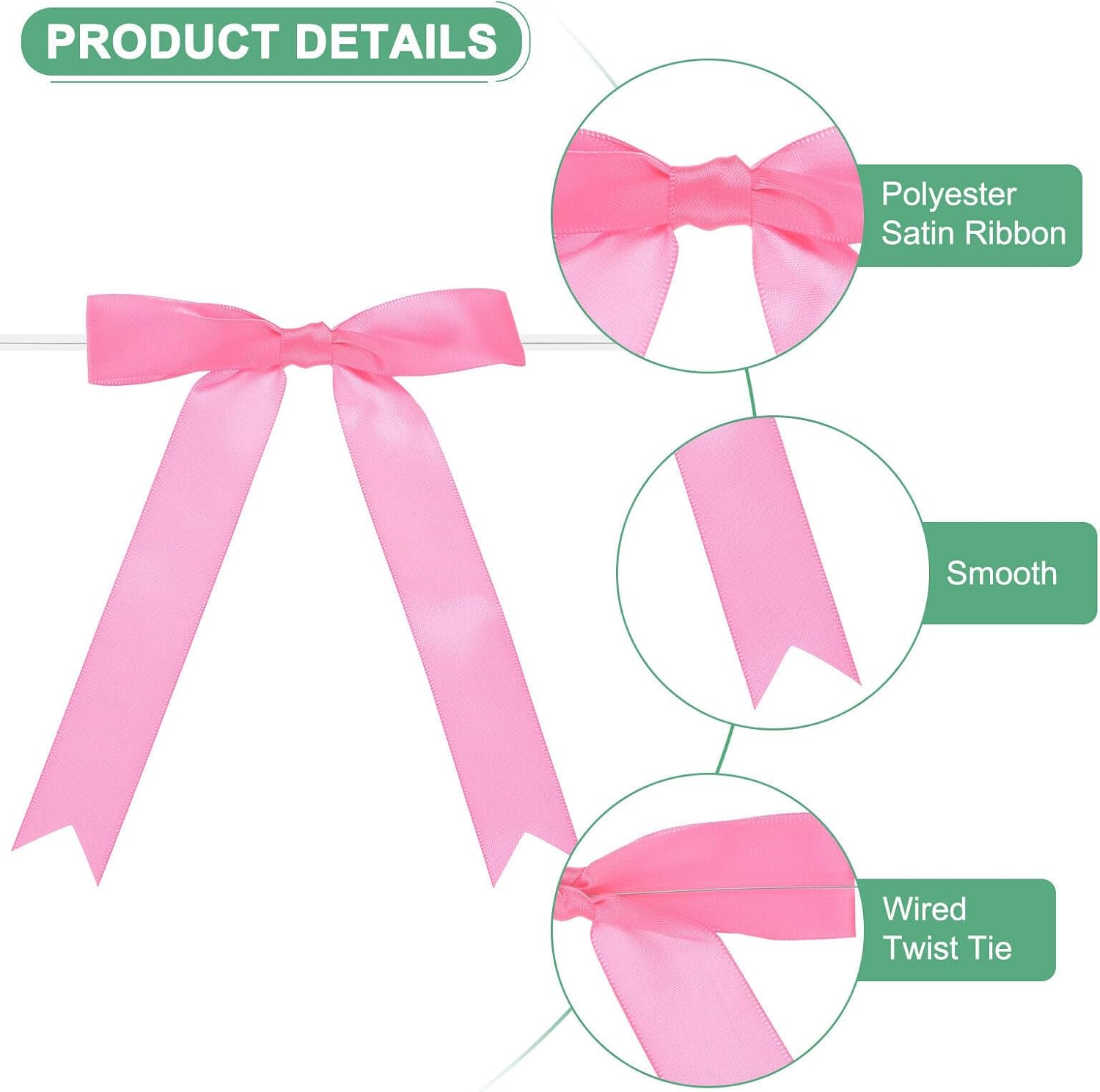 Home and Garden Parts 50-Pack Satin Ribbon Twist Tie Bows 7x5 Bow Twist for Craft Pink #CN/251024/08830