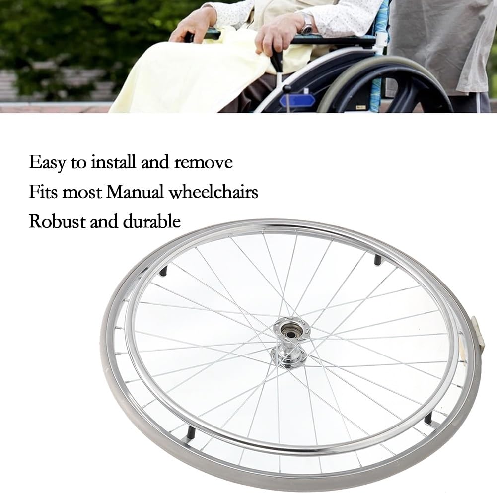 Rueda Trasera para Silla de Ruedas de 24 Pulgadas, Ruedas de Reemplazo Para Silla de Ruedas con Rodamientos y Volante, Neumático Sólido Antideslizante de PU, Cubo de Aleación de Aluminio, 1 Par ( Colo
