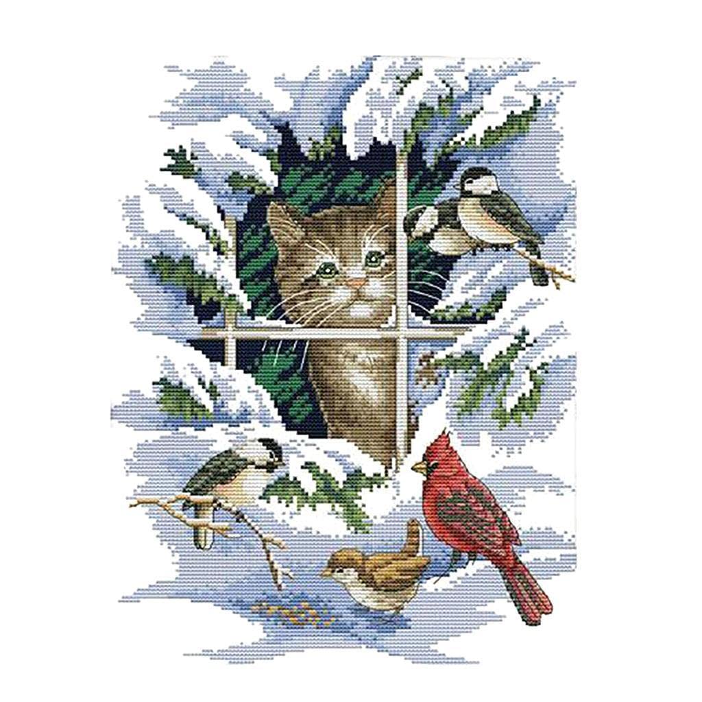14CT 11CT Cat and Bird Stamped Cross Stitch Kit DIY Handmade Needlework 14CT 30x37cm|Cross Stitch Kits|Crafts-image-32