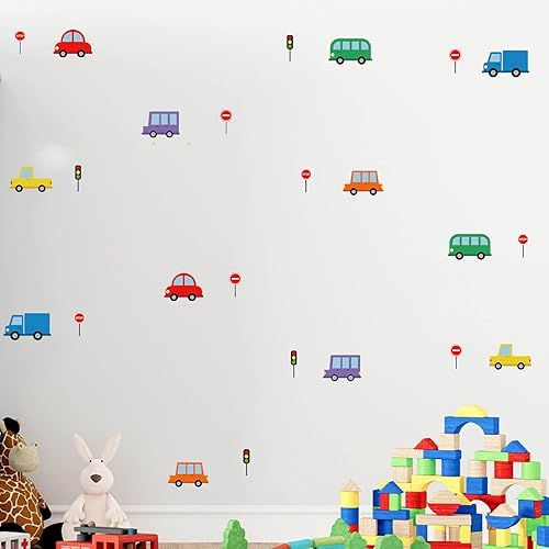 Calcomanía de pared de coche de dibujos animados, calcomanía de pared de vehículo, estructura extraíble, decoración para niños, dormitorio,
