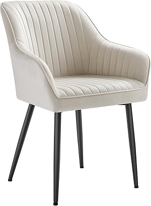 SONGMICS Esszimmerstuhl, Küchenstuhl, Sessel, Samt, Polsterstuhl mit Armlehnen, Loungesessel, bis 120 kg belastbar, Metallbeine, für Esszimmer, Küche, cappuccinobeige LDC087W01