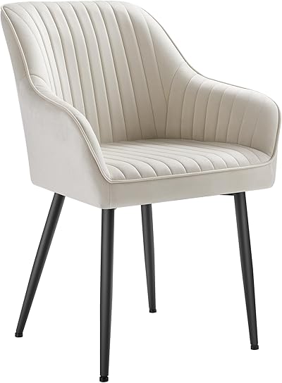 SONGMICS Esszimmerstuhl, Küchenstuhl, Sessel, Samt, Polsterstuhl mit Armlehnen, Loungesessel, bis 120 kg belastbar, Metallbeine, für Esszimmer, Küche, cappuccinobeige LDC087W01
