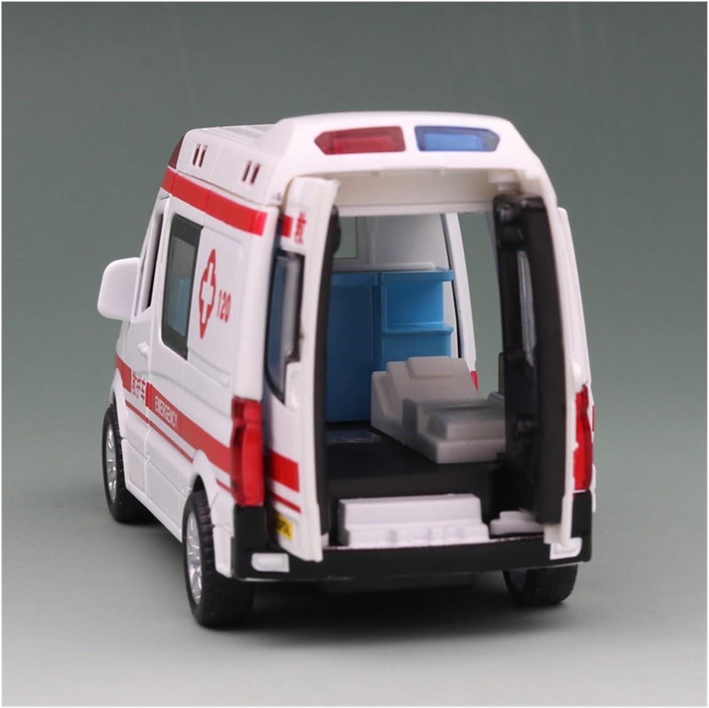 for: Hospital Rescue Ambulance Die-Casting Metal Model Car Pull Back Sound and Light Alloy 1:32