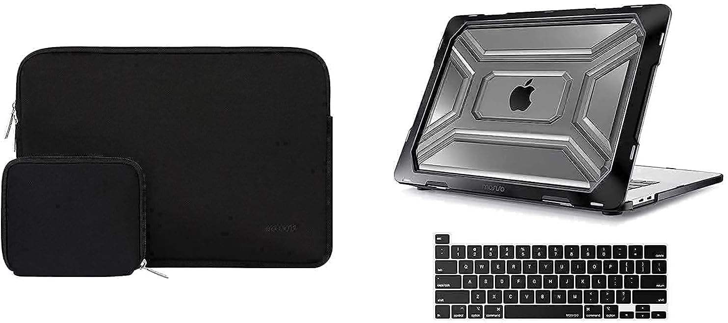 MOSISO Heavy Duty Plastic Hard Shell Case with TPU Bumper & Water Repellent Neoprene Sleeve Bag Compatible with MacBook Pro 16 inch A2141 2019 Release with Touch Bar & Touch ID, Black