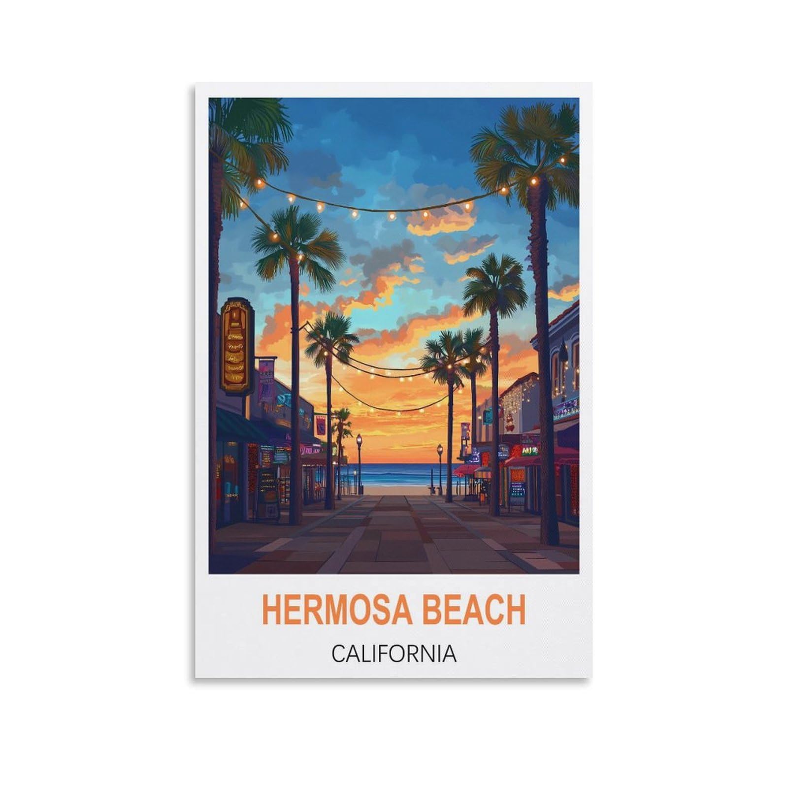 NHGEQAA Hermosa Beach California Vintage Travel Posters 08x12inch(20x30cm) Canvas Wall Art Print Picture