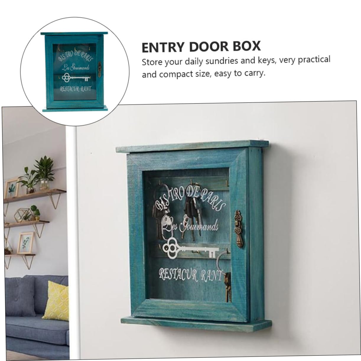 EXCEART 1 Caja Caja de Almacenamiento de Llaves Ganchos para gabinetes de Cocina Llavero rústico para Pared decoración compartimientos de almacenaje Adorno de la Puerta de Entrada Familiar