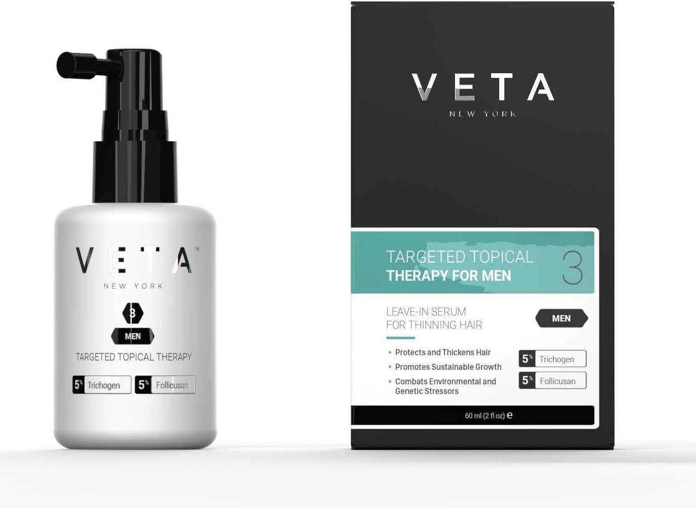 Veta - Men's Targeted Topical Therapy - Hair Loss Treatment - Drug-Free Hair Loss - Restores Natural Hair Growth Cycles - 5% Trichogen and 5% Follicusan - Fast Acting Hair Loss Treatment - 60 ml.