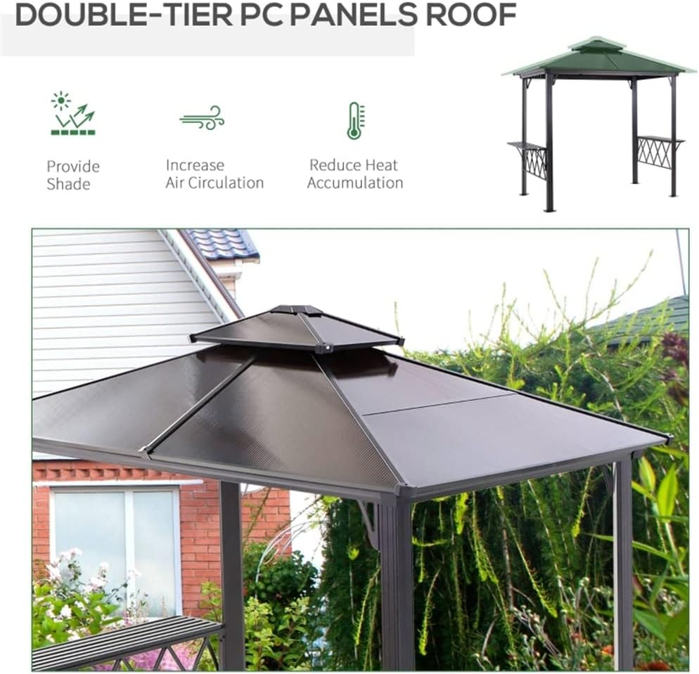 Outside Porch Pergola Canopy W/ 6 Hooks for Utensils & Venting Roof，for Outdoor BBQ and Enjoy A Party.