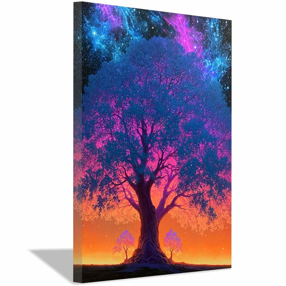 PUQAAEO Tree Of Life Wall Art Turquoise Splash Tree Modern Abstract Print Poster,Aesthetic Wall Art For Farmhouse Home Wall Hanging Decoration Supplies(Multicolor)-60x90cm Framed
