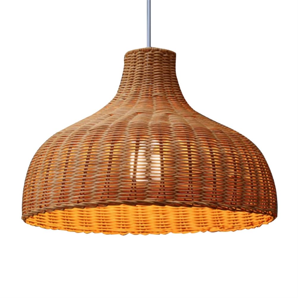 SYAXVOM Handmade Caramel Rattan Chandelier Lamp with Adjustable Bamboo Wicker Basket Shade Hand Woven Hanging Ceiling Light for Kitchen Island and Dining Room Cord Included
