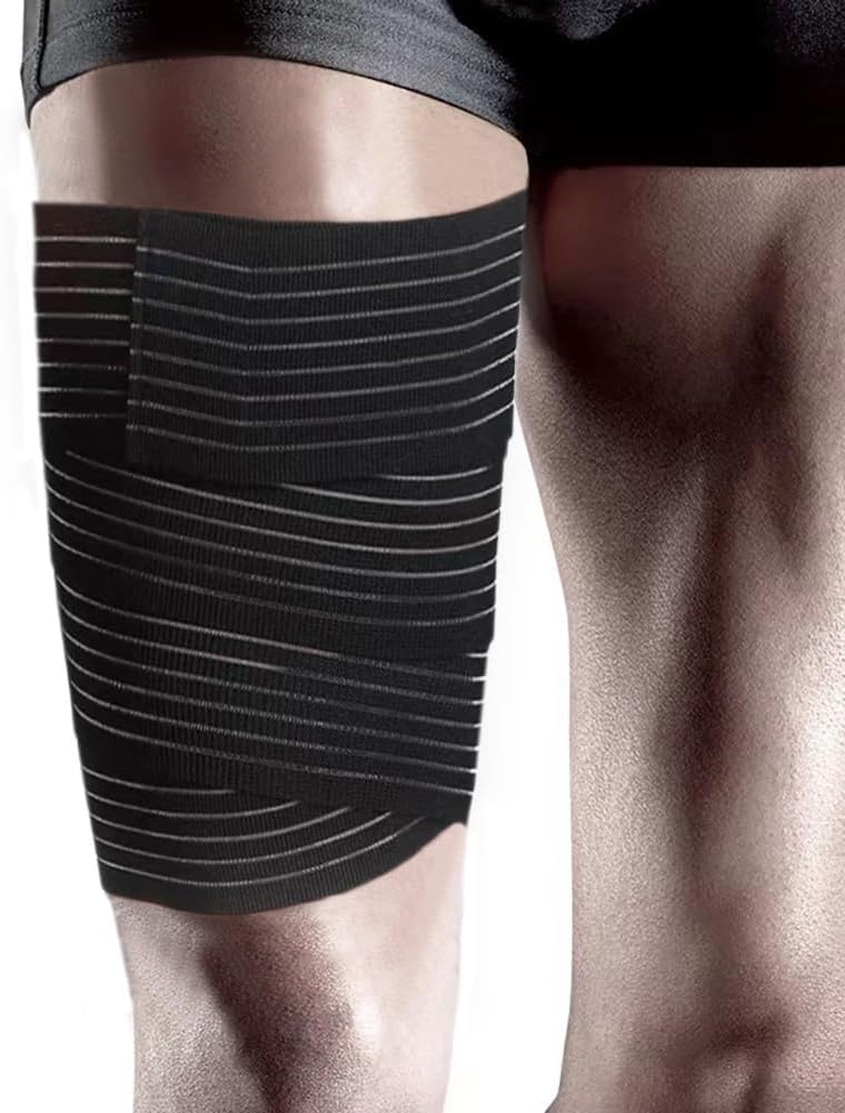 Elastic Thigh High Compression Support Bandage, Full Thigh Brace Wrap, Plus Size Leg Compression Garment Trimmer, Workout Wrap, Adjustable (Black)