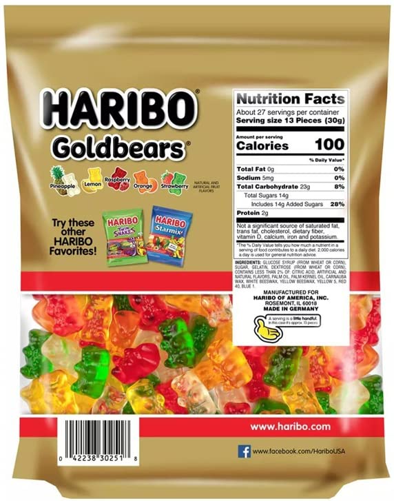 Haribo Goldbears Resealable Gummies Bag, 28.8 oz