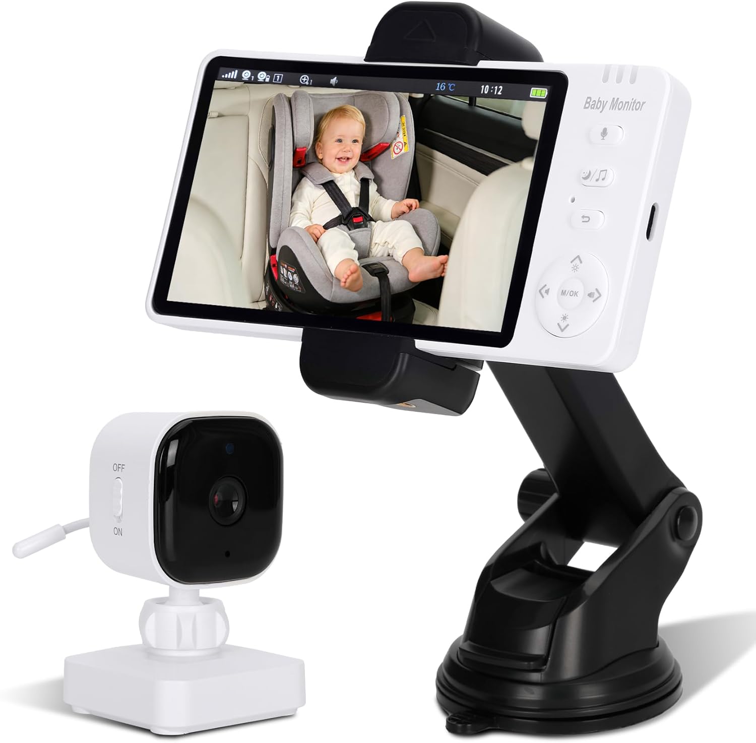 Baby Monitor for Car Wireless Baby Car Camera with Apple CarPlay, 5" 1080P IPS Screen, 3500mAh 7H Runtime, Night Vision VOX Mode, Temp Sensor, Car & Home Use