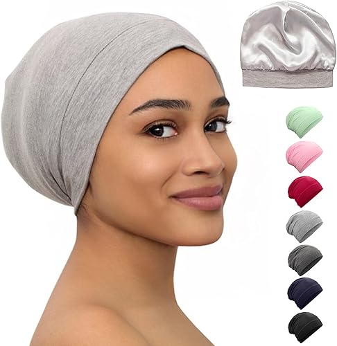 Miniatura 64 de CAPLORD - Gorro de satén con forro para dormir, de bambú, para cabello natural erizado, para mujeres y hombres